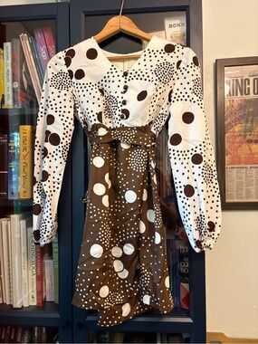Gay Gibson 60's White Polka Dot Mini Dress with Brown Dots